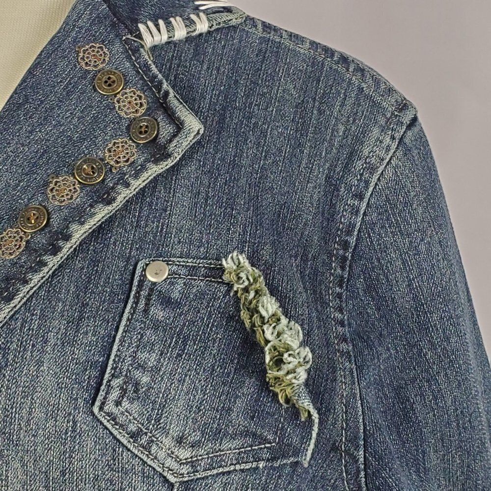 Weigesi Embroidered, Embellished, Distressed Denim Blazer Sz XL Jr / M8 Women - Picture 8 of 12